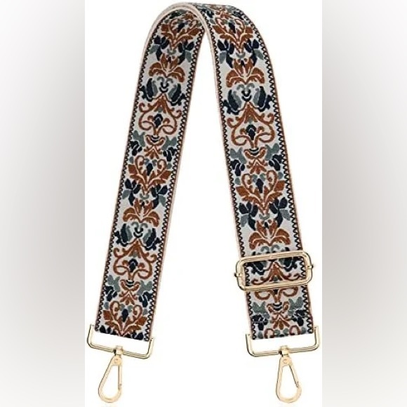 Handbags - Elegant Patterned purse Strap with Gold Buckle